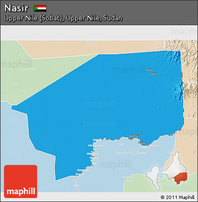 Political 3D Map of Nasir, lighten