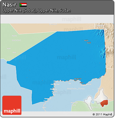 Political 3D Map of Nasir, lighten