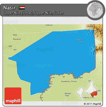 Political 3D Map of Nasir, physical outside