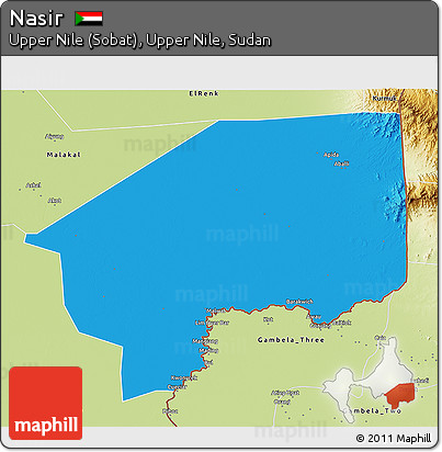 Political 3D Map of Nasir, physical outside