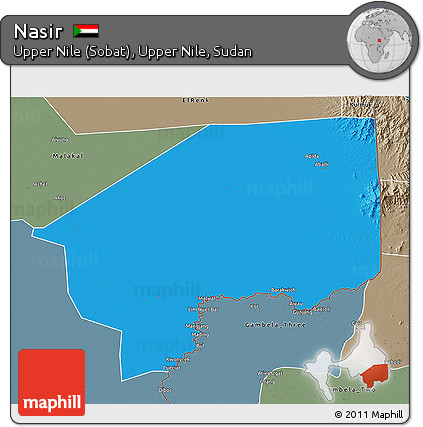 Political 3D Map of Nasir, semi-desaturated