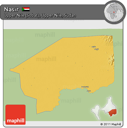 Savanna Style 3D Map of Nasir, single color outside