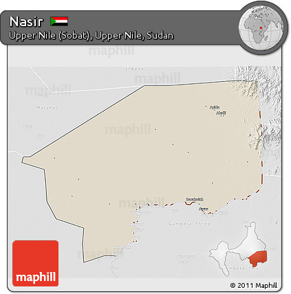Shaded Relief 3D Map of Nasir, lighten, desaturated