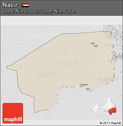 Shaded Relief 3D Map of Nasir, lighten, desaturated
