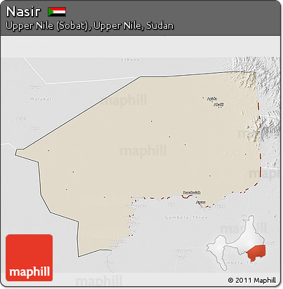 Shaded Relief 3D Map of Nasir, lighten, desaturated