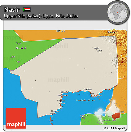 Shaded Relief 3D Map of Nasir, political outside