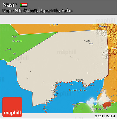 Shaded Relief 3D Map of Nasir, political outside