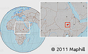Gray Location Map of Nasir, within the entire country, hill shading