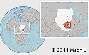 Gray Location Map of Nasir, highlighted country, highlighted grandparent region, within the entire country, hill shading