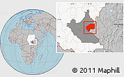 Gray Location Map of Nasir, highlighted country, highlighted grandparent region, hill shading