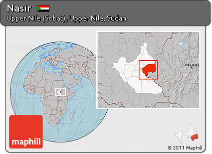 Gray Location Map of Nasir, highlighted grandparent region, hill shading