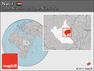 Gray Location Map of Nasir, highlighted grandparent region, hill shading