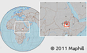 Gray Location Map of Nasir, highlighted parent region, highlighted grandparent region, within the entire country, hill shading