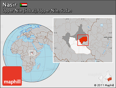 Gray Location Map of Nasir, highlighted parent region, highlighted grandparent region