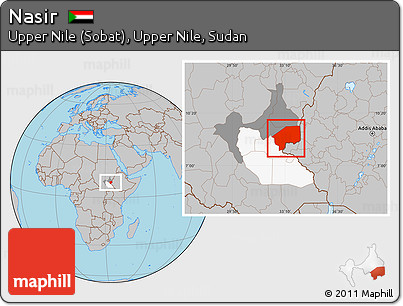 Gray Location Map of Nasir, highlighted parent region, highlighted grandparent region