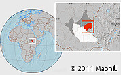 Gray Location Map of Nasir, highlighted parent region, highlighted grandparent region, hill shading