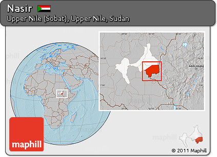 Gray Location Map of Nasir, highlighted parent region, hill shading