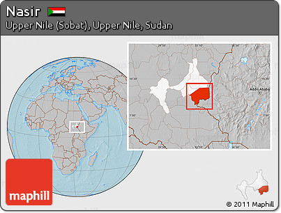 Gray Location Map of Nasir, highlighted parent region, hill shading