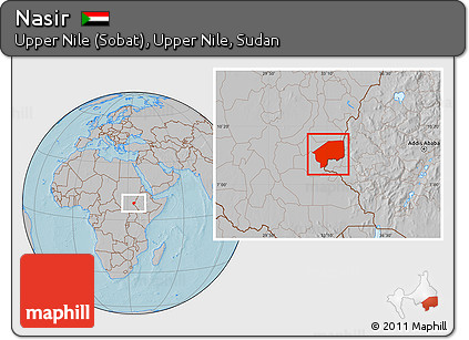 Gray Location Map of Nasir, hill shading