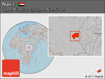 Gray Location Map of Nasir, hill shading