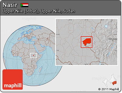 Gray Location Map of Nasir, hill shading