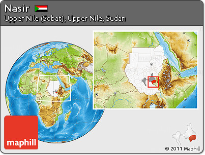 Physical Location Map of Nasir, highlighted country, highlighted parent region, within the entire country