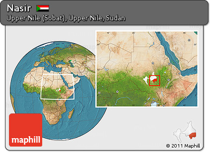Satellite Location Map of Nasir, highlighted parent region, within the entire country