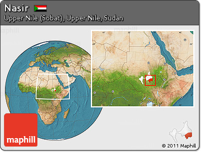 Satellite Location Map of Nasir, highlighted parent region, within the entire country