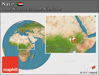 Satellite Location Map of Nasir, highlighted parent region, within the entire country