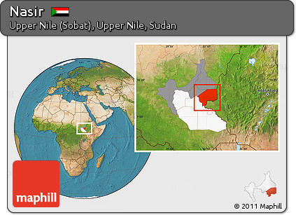 Satellite Location Map of Nasir, highlighted parent region, highlighted grandparent region