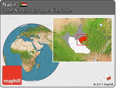 Satellite Location Map of Nasir, highlighted parent region, highlighted grandparent region