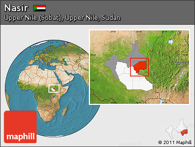 Satellite Location Map of Nasir, highlighted parent region, highlighted grandparent region