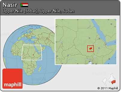 Savanna Style Location Map of Nasir, within the entire country
