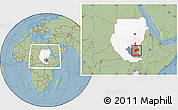 Savanna Style Location Map of Nasir, highlighted country, highlighted grandparent region, within the entire country, hill shading