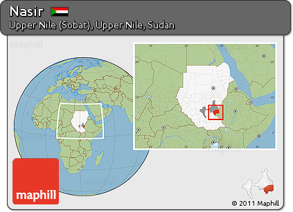 Savanna Style Location Map of Nasir, highlighted country, highlighted parent region, within the entire country