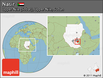 Savanna Style Location Map of Nasir, highlighted country, highlighted parent region, within the entire country