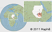 Savanna Style Location Map of Nasir, highlighted country, highlighted parent region, within the entire country, hill shading