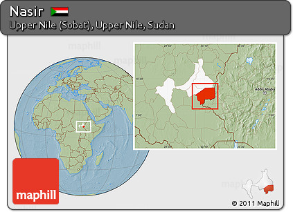 Savanna Style Location Map of Nasir, highlighted parent region, hill shading