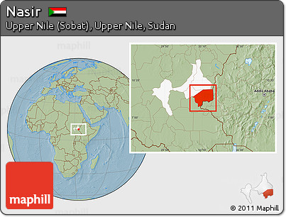 Savanna Style Location Map of Nasir, highlighted parent region, hill shading