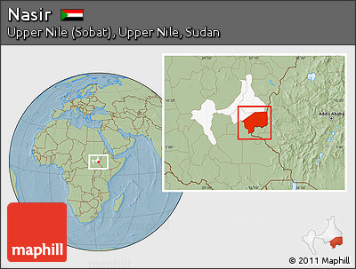 Savanna Style Location Map of Nasir, highlighted parent region, hill shading
