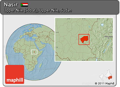 Savanna Style Location Map of Nasir, hill shading