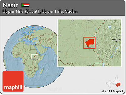 Savanna Style Location Map of Nasir, hill shading