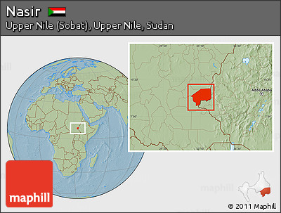 Savanna Style Location Map of Nasir, hill shading