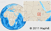 Shaded Relief Location Map of Nasir, within the entire country