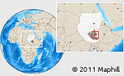 Shaded Relief Location Map of Nasir, highlighted country, highlighted grandparent region, within the entire country