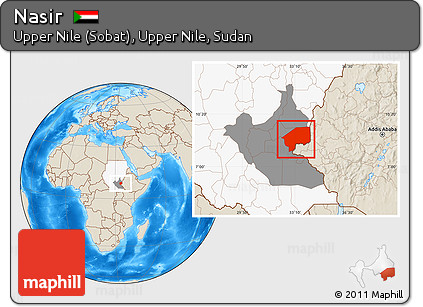 Shaded Relief Location Map of Nasir, highlighted country, highlighted grandparent region