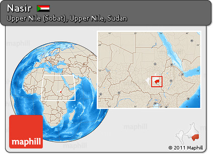 Shaded Relief Location Map of Nasir, highlighted parent region, within the entire country