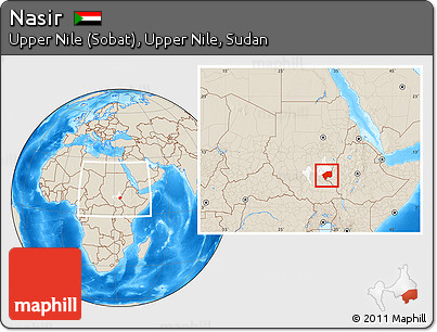 Shaded Relief Location Map of Nasir, highlighted parent region, within the entire country