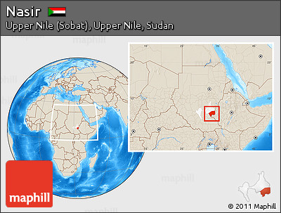 Shaded Relief Location Map of Nasir, highlighted parent region, within the entire country