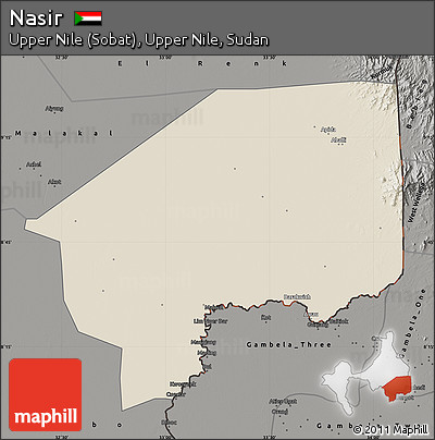 Shaded Relief Map of Nasir, darken, semi-desaturated